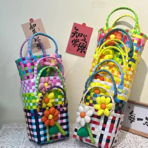 Fashion Casual Colorful Woven Bucket Bag (11 Bags, 1 of each color) - Image 2