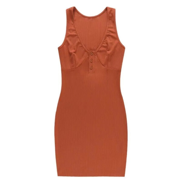 Fashion casual Deep Shaped Neck Sleeveless Knitted Bodycon Mini Dress - Image 2