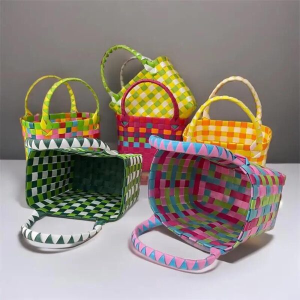 Plastic Woven Handbag Colorful Straw (40 Bags, 4 of each color) - Image 3