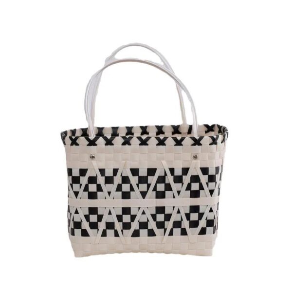 Black, White Plaid Texture Hand Carry Woven Straw (10 bags, 5 of each color)