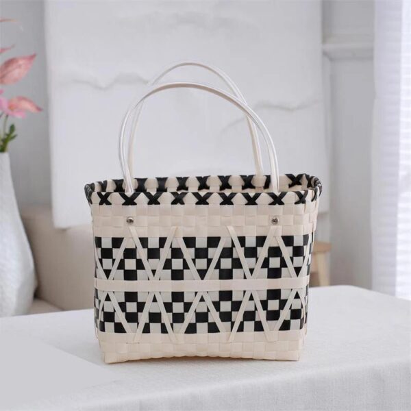 Black, White Plaid Texture Hand Carry Woven Straw (10 bags, 5 of each color) - Image 3