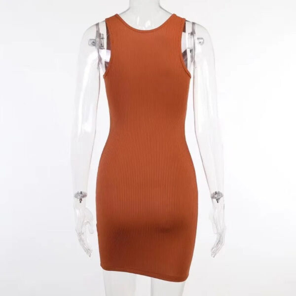 Fashion casual Deep Shaped Neck Sleeveless Knitted Bodycon Mini Dress - Image 5