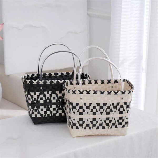 Black, White Plaid Texture Hand Carry Woven Straw (10 bags, 5 of each color) - Image 2