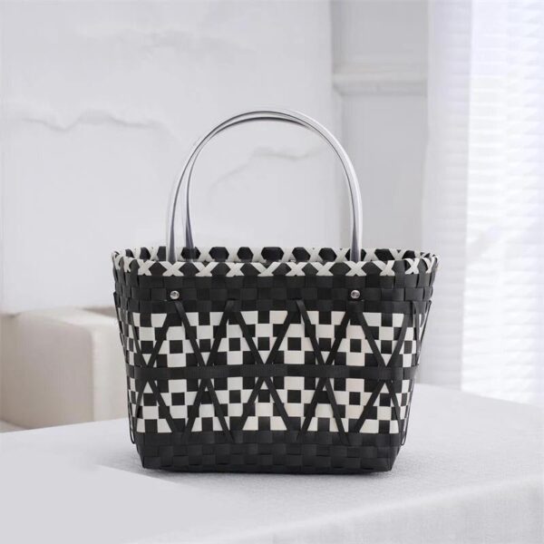 Black, White Plaid Texture Hand Carry Woven Straw (10 bags, 5 of each color) - Image 4