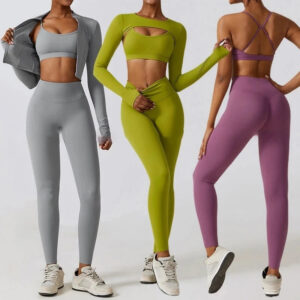 Active wear 4 pieces sports BraTop yoga jacket workout sets for women sportswear Gym Fitness set