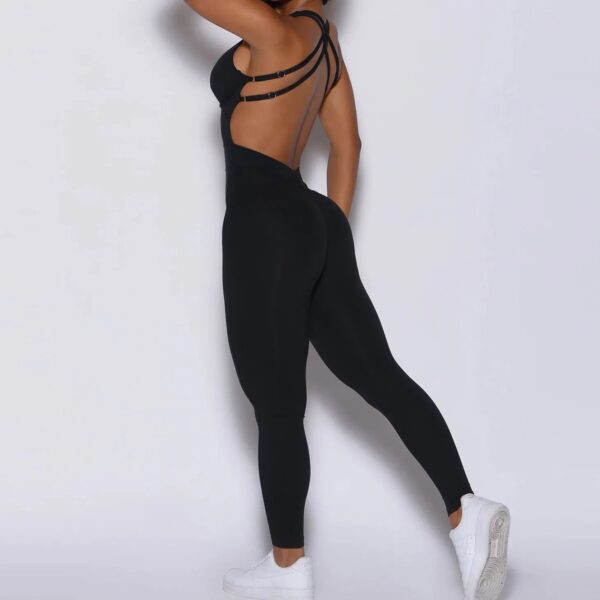 2024 New yoga Sets Fitness women Adjustable Backless Gym padded one piece romper training workout scrunch jumpsuit For women - Image 3