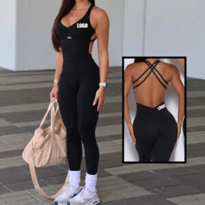 2024 New yoga Sets Fitness women Adjustable Backless Gym padded one piece romper training workout scrunch jumpsuit For women