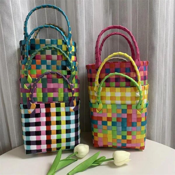 Plastic Woven Handbag Colorful Straw (40 Bags, 4 of each color) - Image 6