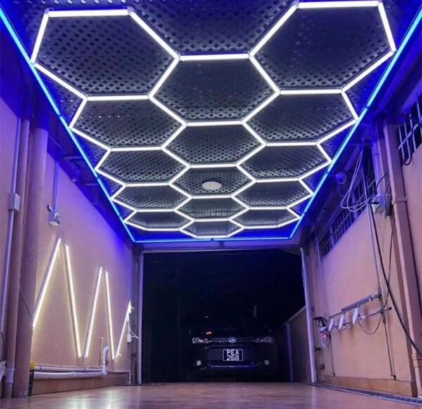 Factory sell Hexagonal Grid Led Light Honeycomb Garage Lamp Led Hexagon morden ceiling Lights For auto Detailing Shop Garage - Image 3