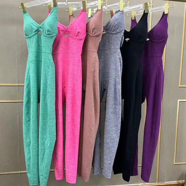 2024 New yoga Sets Fitness women Adjustable Backless Gym padded one piece romper training workout scrunch jumpsuit For women - Image 5