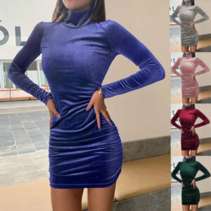 Autumn winter new design high swearter style long sleeve velvet fabric for dress elegant club dress